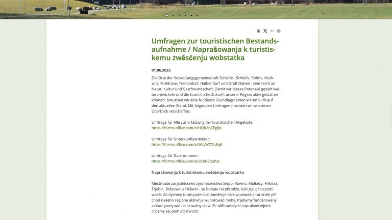 Trebendorf: Umfrage zum Tourismus in der Verwaltungsgemeinschaft Schleife
