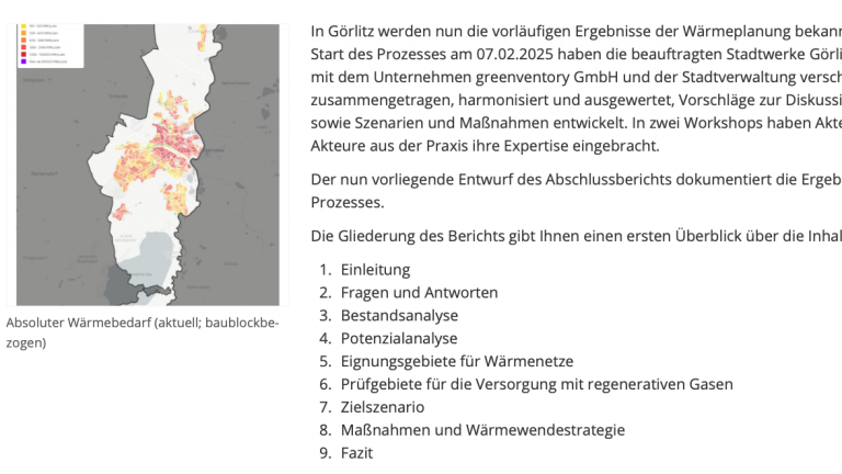 Görlitz: Ergebnisse der kommunalen Wärmeplanung