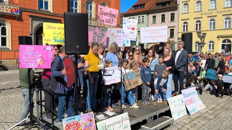 Kamenz: Demo zur Schließung der Geburtenklinik
