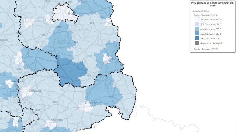 Sachsen: Niedrige Pkw-Dichte im Ländervergleich