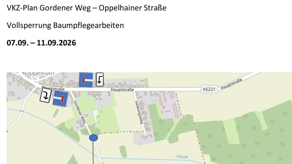 Oppelhain/Gorden: Ortsverbindungsstraße ab 07.09. voll gesperrt‘